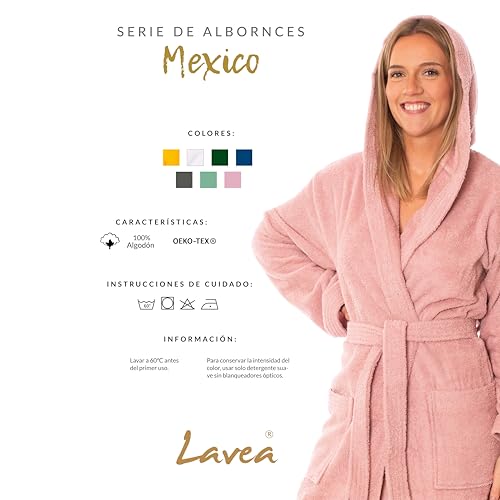 Albornoz de rizo 100% algodón Lavea con capucha tacto suave spa unisex 3