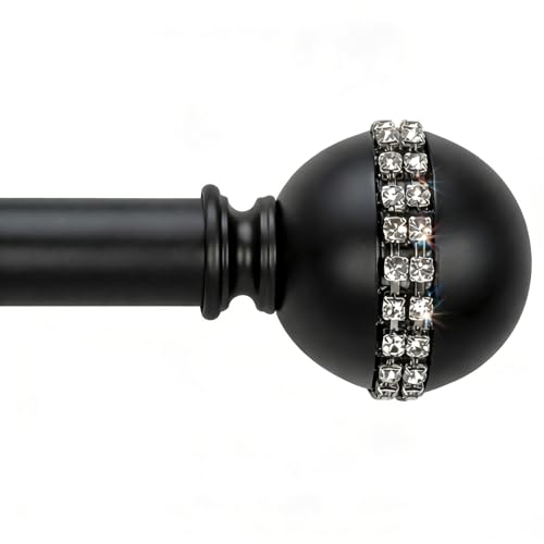 Curtain Rods for Windows 18 to 45 Inch,Adjustable Heavy Duty Metal 1 Inch Decorative Blackout Drapery Rods with Round Ball Crystal Bead Finials 18"-45