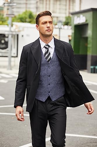 Coofandy Men's Slim Fit Tweed Suit Vest Formal Business Herringbone Waistcoat Blue Small #TOP3