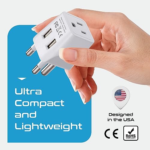 Image of Ceptics USA to South Africa Travel Adapter Plug with Dual USB - Type M - Ultra Compact