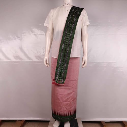 Image of Authentic Sambalpuri Handloom Cotton Unstitched Dhoti with Utari for Men | Traditional Odisha Weave Ikat Dhoti for Festive & Religious Wear