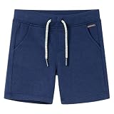mzdioop Kindershorts Dunkelblau mit Kordelzug, Knielang, elastischer Bund, Zwei Seitentaschen, Größe 104, atmungsaktive Stoffhose für Alltag, Schule, Spielplatz, Outdoor und Sport