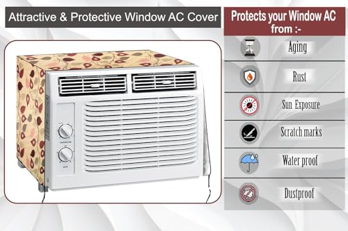 Image of The Furnishing Tree Window AC Cover for 2 Ton Capacity PVC Waterproof and Dustproof Petals Pattern Yellow