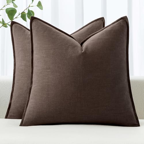 Image of MIULEE Decorative Linen Pillow Covers 20x20 Inch Reddish Brown Boho Farmhouse Neutral Couch Throw Pillows for Bed Pack of 2 Accent Modern Pillowcase Sofa Livingroom Home Decor