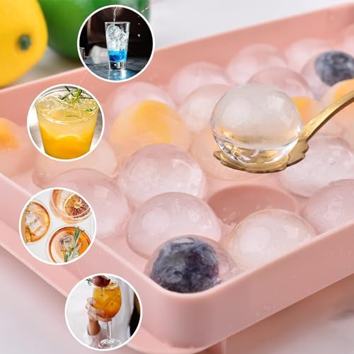 Image of AIG 33 Cavity Ice Cube Tray for Freezer, Round Ice Cube Tray with Spill-Resistant Lid, Easy-Release Reusable Ice Mold for Drinks & Beverages (Pack of 2)