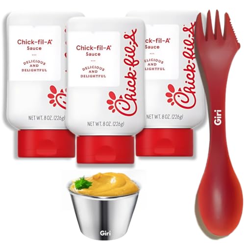 chikfila Orginal Sauce 8 oz. (3-pack) Squeeze Bottle Resealable Container Bundle with Giri™...