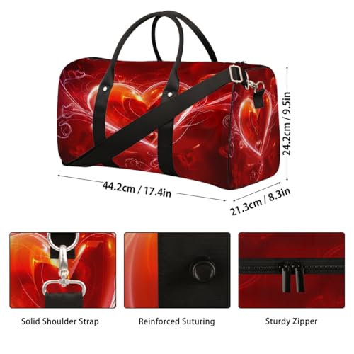 Valentine's Day Red Love Heart Travel Duffel Bag for Women Men, Sport Tote Gym Bag Foldable Weekender Overnight Bag Waterproof Carry On Luggage Bag2