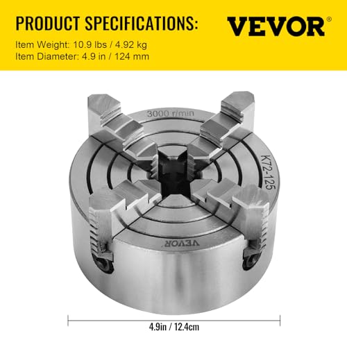 Vevor K72-125 Lathe Chuck 5 Inch 4-Jaw,Lathe Chuck Independent Reversible Jaw,Metal Lathe Chuck Turning Machine Accessories,for Lathes Machine - Amazon.com by VEVOR - Image 7