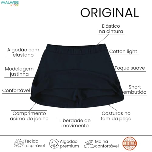 Short Saia Infantil Menina Básico Uniforme Escolar Tradicional Dia a Dia Casual Juvenil (BR, Idade,