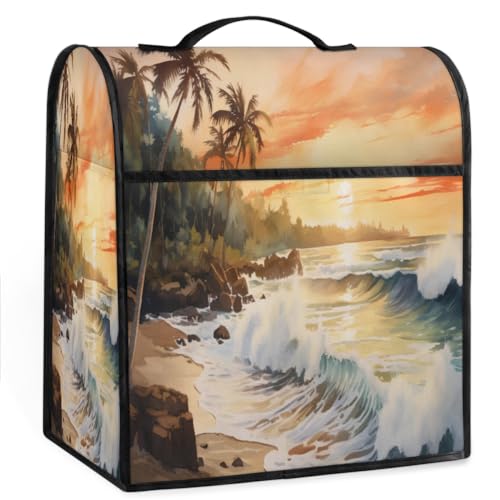 Coffee Maker Cover Watercolor Beach Ocean Kitchen Appliance Covers Small Appliance Covers Blender Cover Juicer Cover Dust Covers for Kitchen Appliances with Top Handle and Pockets,Washable,C965