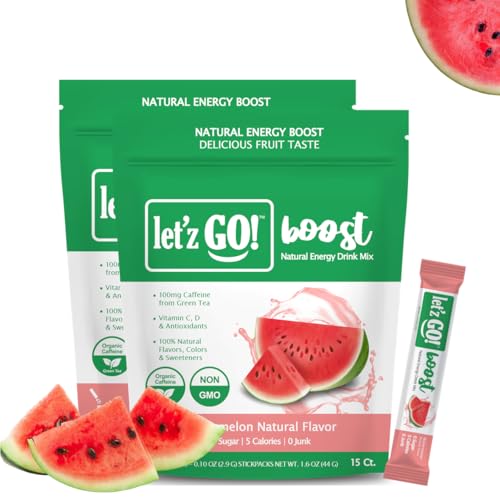 Image of Let'z Go Clean Caffeinated Drink Mix - Natural Green Tea Caffeine, Sugar-Free, Zero Calories, Naturally Flavored Drink Mix | 15 Count - Watermelon (Pack of 2)