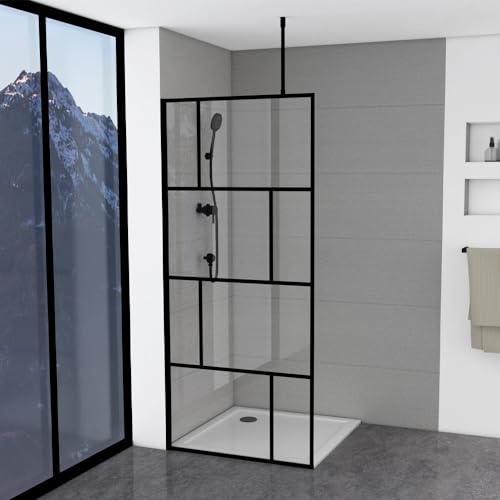 MARWELL Duschwand in modernem Design 90 x 195 cm - Glasdusche mit matt schwarzen Wandprofil - Einscheibensicherheitsglas für höchste Sicherheit - Montage auf Duschwanne oder Fliese MARWELL Duschwand in modernem Design 90 x 195 cm - Glasdusche mit matt schwarzen Wandprofil - Einscheibensicherheitsglas für höchste Sicherheit - Montage auf Duschwanne oder Fliese
