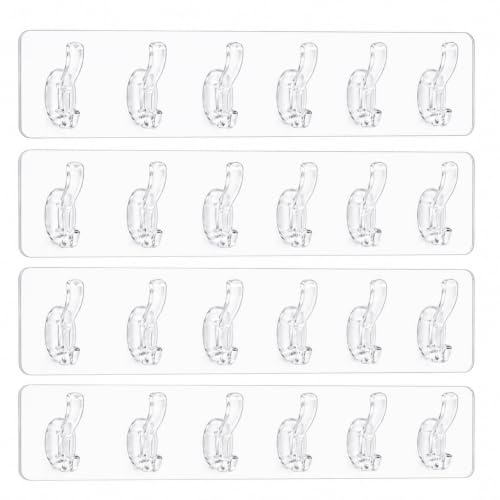 Image of KONVIO NEER Self Adhesive Plastic Wall Hanger Hooks - Pack of 4 Transparent 6-Hook Wall Organizer Without Drilling for Clothes, Towels, Keys, Kitchen, Bathroom, Bedroom, Office & Home