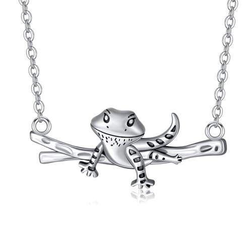 HUKKUN Bearded Dragon Necklace Sterling Silver Bearded Dragon Pendant Lizard Jewellery Bearded Dragon Gifts for Women