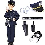 Acekid Halloween Police Man Costume for Kids (M(8-10)) Navy