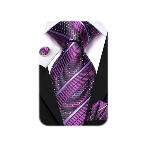 Image of Dubulle Silk Ties Set for Men Formal Paisley Striped Necktie Pocket Square Cufflinks 3PCS Sets Wedding Business Party
