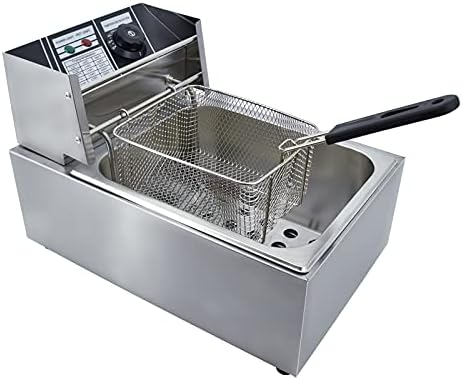 Electric Deep Fryer 10L 2500W Countertop Stainless Steel Single Tank with Lid Basket Home Restaurant