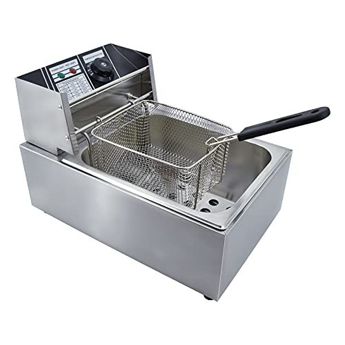 Electric Deep Fryer 10L 2500W Countertop Stainless Steel Single Tank with Lid Basket Home Restaurant