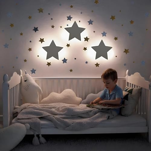 Image of Star Light for Nursery (Pack of 1) with Moon and Stars Wall Decals for Nursery Decor – Rechargeable & 3 Level Dimmer Star Wall Light for Boy & Girl Room Decor