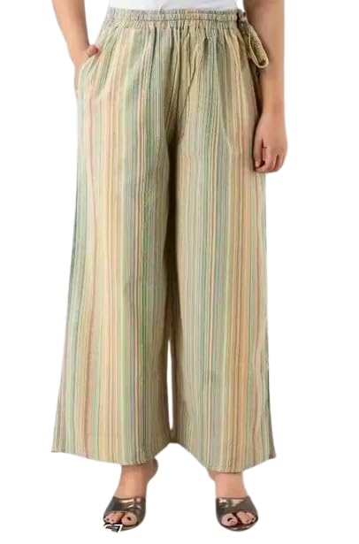Cotton Regular fit Palazzo | Flared Palazzo Pants with Pocket for Women & Girls_1,Multi Green 2XL-picture-18