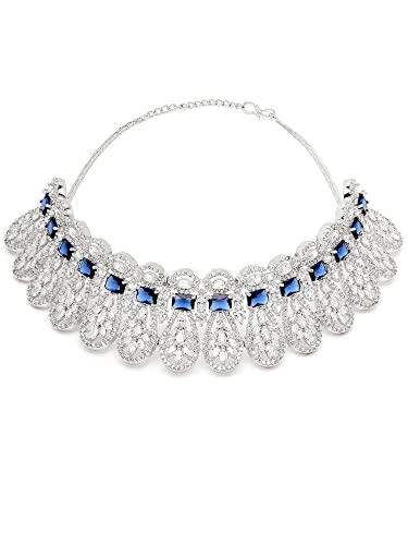 Image of Karatcart Silver Tone Green American Diamond Studded Necklace Set