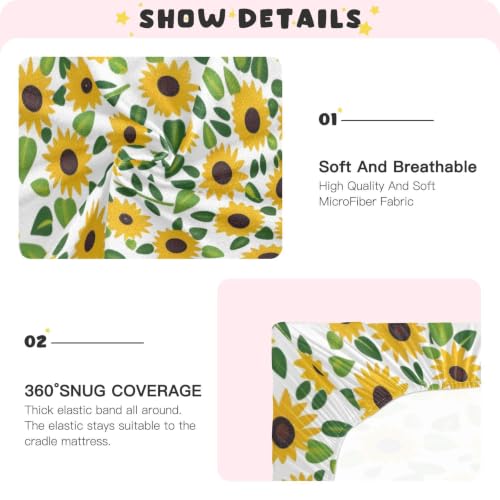 Image of Crib Sheet Breathable Soft Crib Mattress Sheet for Baby Toddler Boys Girls Fitted Pack n Play Crib Sheet Fit Standard Crib Mattress 39 x 27 Inch Yellow Sunflower Mini