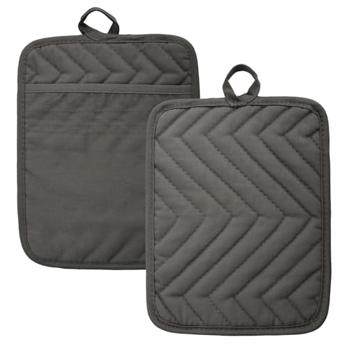 2er Set Topflappen Baumwolle rutschfest Topfuntersetzer HitzebestäNdig AufhäNgbar Waschbar Topflappen Set Zum Kochen Und Backen Rauchgrau
