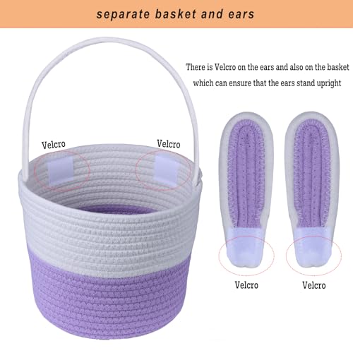 Image of Easter Basket Empty Easter Basket for Girls Easter Baskets for Kids Boys Girls with Bunny Tag Egg Gifts Toddler Teens Babys First Easter with Handle Purple