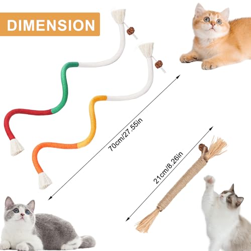 2 Stück Katzenminze Spielzeug – Interaktives Katzenspielzeug mit 2 Beißseilen und 4 Catnip Sticks – Fördert Katzen Zahnpflege und Selbstbeschäftigung – Perfekt für aktive Katzen, Katzenminze Stick.