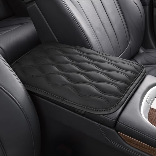 Amiss Car Center Console Cover Upgraded Leather Car Armrest Cushion Universal Waterproof Cushion Pad Non-Slip Car Interior Accessories Fits Most Sedans SUVs Trucks (Black)