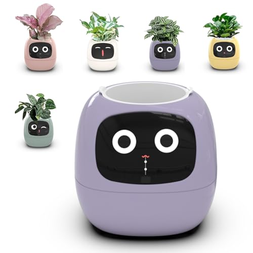 Maceta inteligente, macetas inteligentes AI, macetero inteligente 7 sensores inteligentes, pantalla LCD de chips AI, macetero de jardín con control de aplicación for el hogar, expresión inteligente (