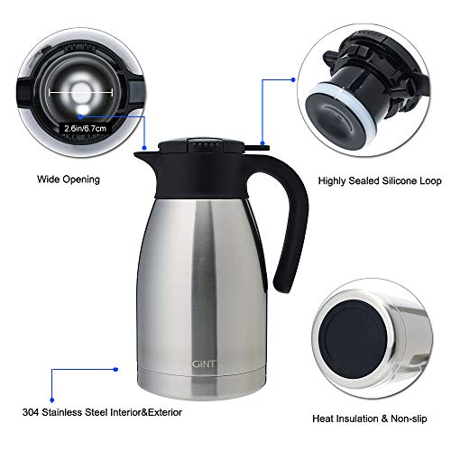 Gint 51Oz Stainless Steel Thermal Coffee Carafe With Lid/Double Walled Vacuum Thermos / 12 Hour Heat Retention (Silver, 1.5L) #TOP2