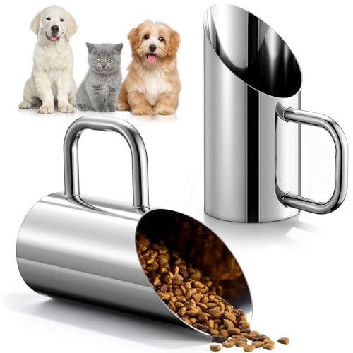 Zonon 2 Pieces 1.5/12 oz Cup Dog Food Stainless Steel Scoop, Durable Metal Dog & Cat Food Cup with Ergonomic No-slip Grip, Easy-clean, Rust-resistant Convenient for Bucket Pet Animal Feeds (Novel)