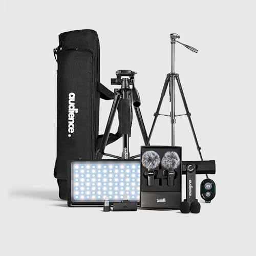 Audience Professional Mobile Creator Kit - 72" Adjustable Tripod with Monopod, LED Fill Light, Dual Lavalier Microphones, Rotating Phone Mount, Bluetooth Remote & Travel Case