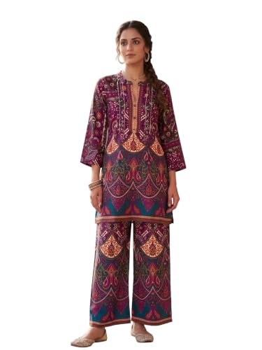 Conjunto de kurta y palazzo Ladyline de rayón con lentejuelas para mujer de dos piezas