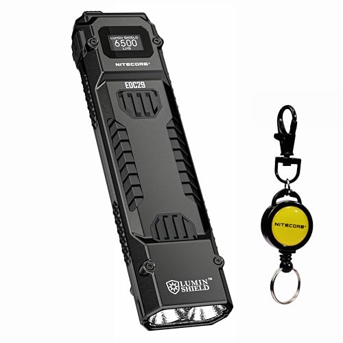 Nitecore EDC29 EDC-Taschenlampe, ultra dünn, hohe Leistung, 6500 Lumen, mit einziehbarem Schlüsselanhänger, Schwarz