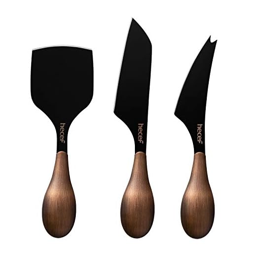 hecef Cheese Knife Set of 3, Bronze Grain Multipurpose Cheese Knife, Retro Cheese Knife, Set includes Pronged Knife, Hard Cheese Knife & Chisel Knife, Black, Excellent Gift, with Gift Box