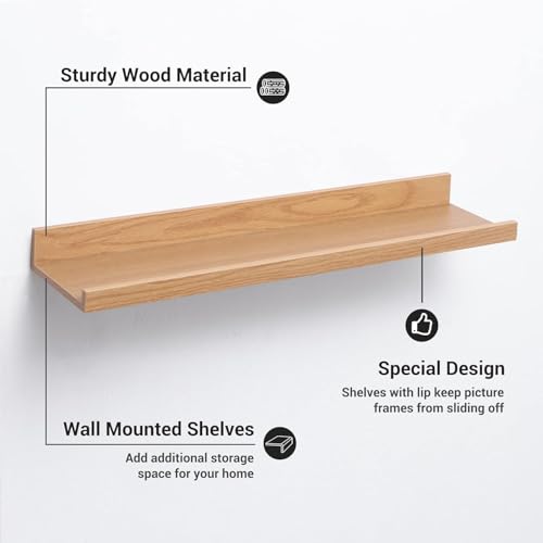 Image of Aries Wooden Floating Wall Shelf| Wall Rack Shelf | Wall Mount for Living Room, Bedroom, Kitchen (Ledge, Set of 3, Oak, Large)