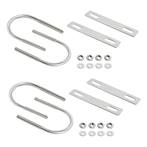Image of Round U-Bolts 2.36 inch(60mm) Inner Width M8 Thread 304 Stainless Steel Silver with Plates Nuts Flat Washers for Car /RV /Trailer Bumper, 4Pcs
