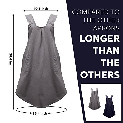 2 Pack Japanese Linen Cross Back Aprons Kitchen Cooking Aprons For Women Men With 2 Pockets Cute Gardening Apron Dress For Cooking, Baking, Cleaning And Painting #TOP2