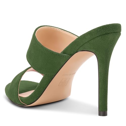 Image of NobleOnly Womens Round Open Toe Heeled Sandals Two Strap Stiletto High Heel Sandals Backless Dress Slip-on Mules Sandals 3.9 Inches Heels