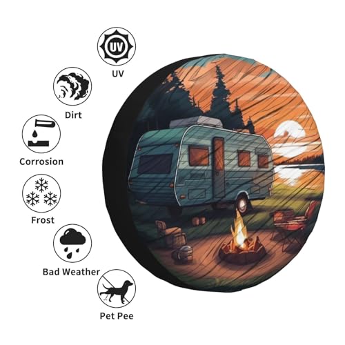 Image of Camping Spare Tire Cover Waterproof Tire Wheel Cover Dust-Proof Wheel Protector Fit for Trailer Rv SUV Truck Camper Travel Trailers Accessories (Camping)