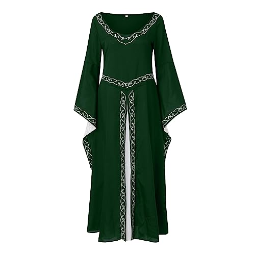 Robe classique automne pour femme à col rond brodé et manches longues