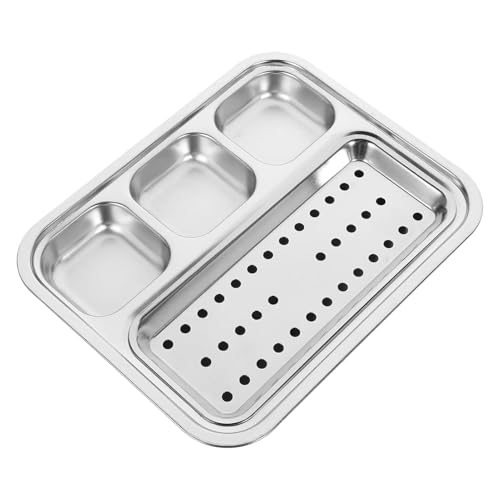 Tktouci Plato Divisor Para Salsas - Salsera Divisora De Acero Inoxidable Para Barbacoa | Bandeja Para Salsas Barbacoa Vinagre Ketchup Aperitivos Fiesta Sushi