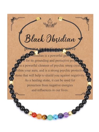 CrystalTears Obsidian Armband Damen verstellbare 7 Chakren Perlenarmband Reiki Talisman spirituelle Geschenke