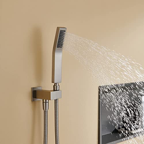 Image of Rain Shower System 12 Inches Shower Combo Set Brushed Nickel Wall Mount Faucet Bathroom Faucets with Rainfall Shower Head and Hand Shower