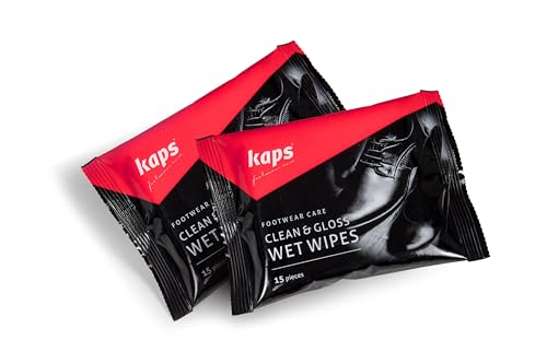 Kaps 2 Paquetes de 15 Toallitas Húmedas Desechables para Limpiar y Pulir; Toallitas para Zapatos, Bolsos, Guantes, Carteras, Asientos de Coche, Muebles de Cuero Nobuck y Gamuza; Toallitas Limpiadoras