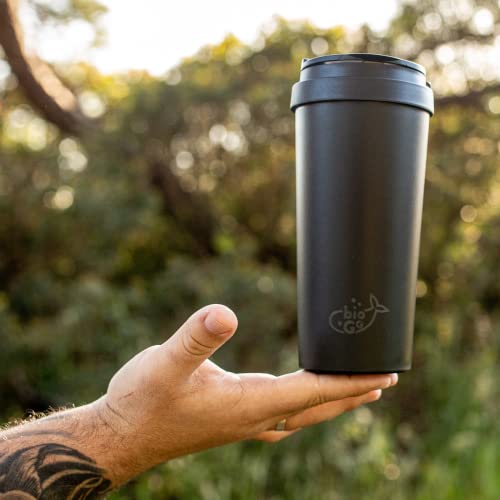 Biogo 16Oz Cup, Rice Husk Fibre, Bpa-Free, Double Wall Insulation Reusable Coffee Cups, On-The-Go Travel Mug, Screw Tight Lid, Textured Grip, Ultra Lightweight (Midnight Black, 16Oz) #TOP3