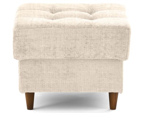 Lisa Design - Anna - Pouf en Velours texturé - Pieds en Bois, Beige