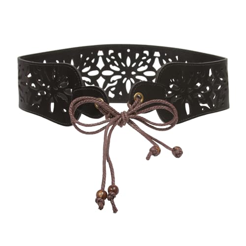 Leather Corset Belt with Floral Cutout - Lace-Up Front or Back Styling